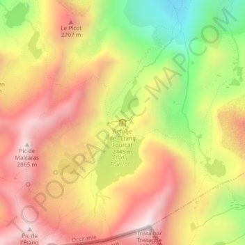 Mapa topográfico Refuge de l'Etang Fourcat, altitud, relieve