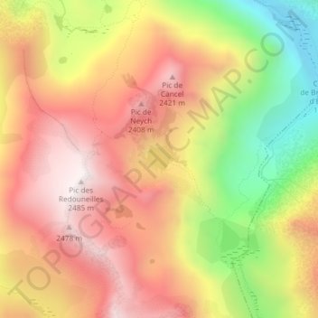 Mapa topográfico Étang des Redouneilles des Vaches, altitud, relieve