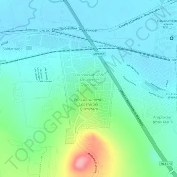 Mapa topográfico Fraccionamiento Los Héroes Querétaro, altitud, relieve