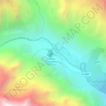 Mapa topográfico Refuge Cézanne (Hiver), altitud, relieve