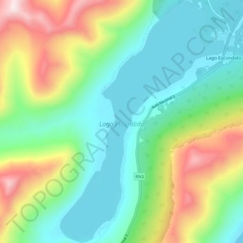 Mapa topográfico Lago Escondido, altitud, relieve