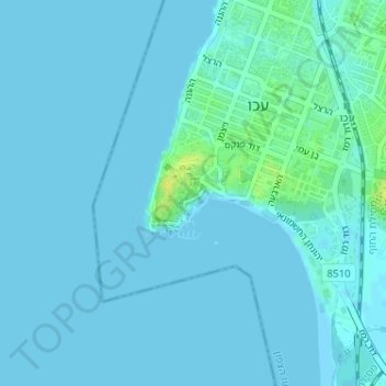 Mapa topográfico Old City of Acre, altitud, relieve