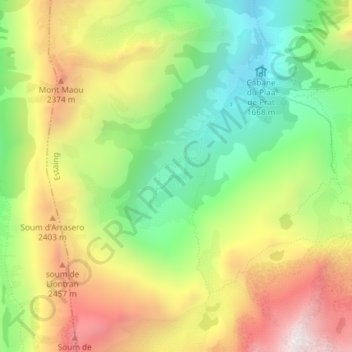 Mapa topográfico Lac de Liantran, altitud, relieve