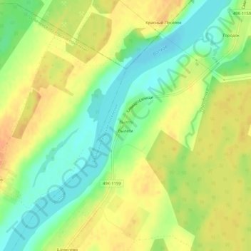 Mapa topográfico Вылеги, altitud, relieve