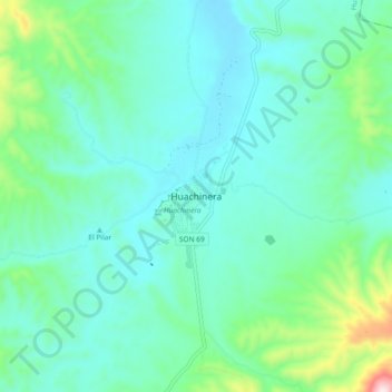 Mapa topográfico Huachinera, altitud, relieve