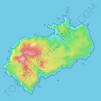Mapa topográfico Isla del Coco, altitud, relieve
